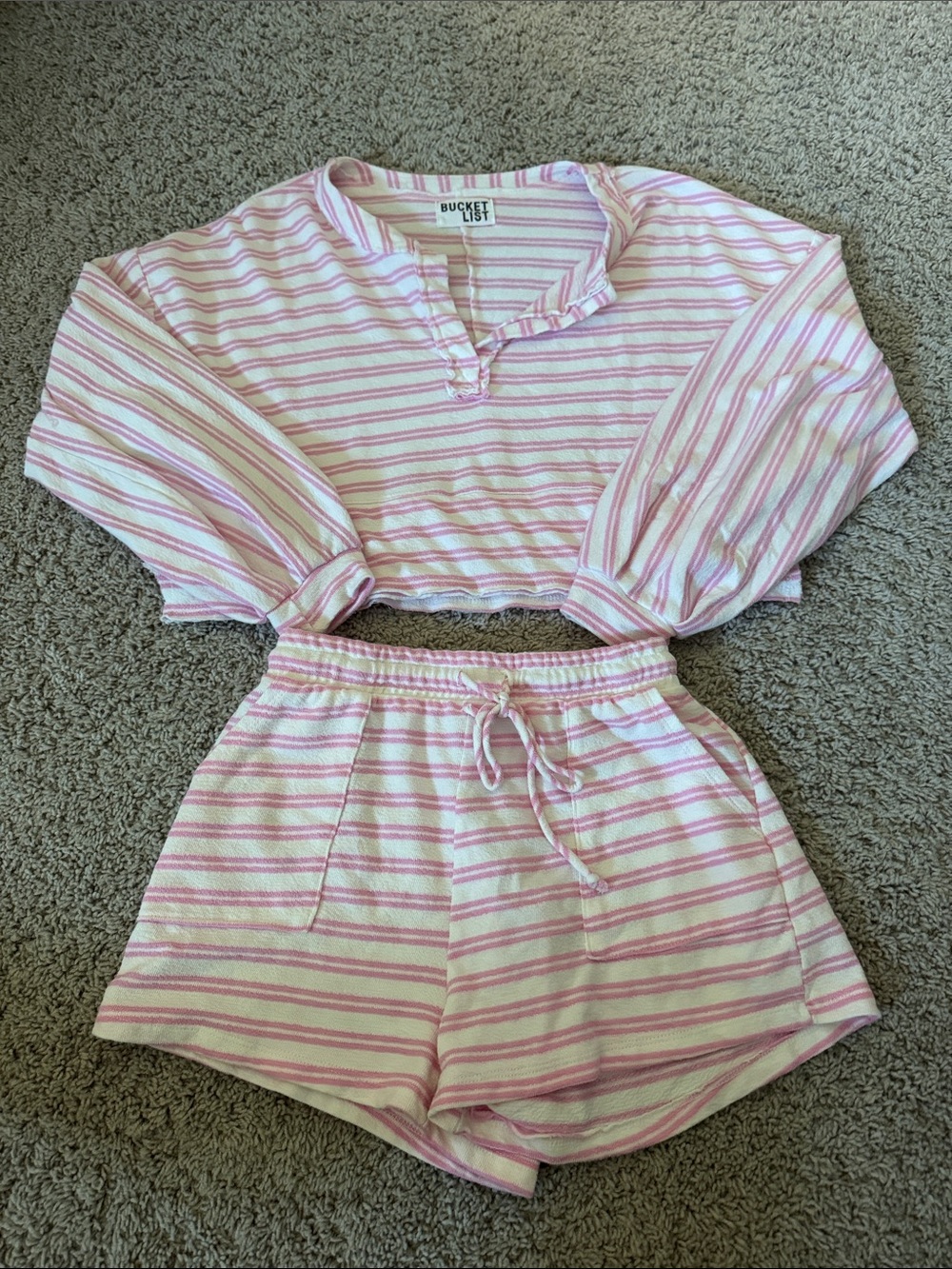 BUCKETLIST Pink & White Striped Cozy Two-Piece Set